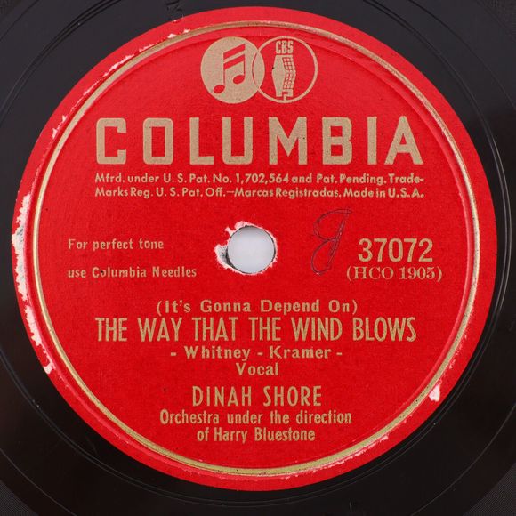 Dinah Shore, Way That The Wind Blows/You Keep Coming 1946 10" 78rpm Record 37072 - Picture 1 of 16